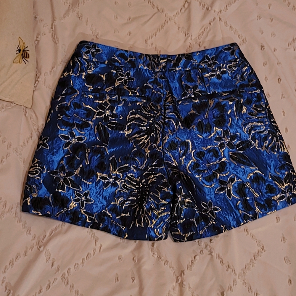 Floral Brocade Blue and Black Shorts - Picture 2 of 3